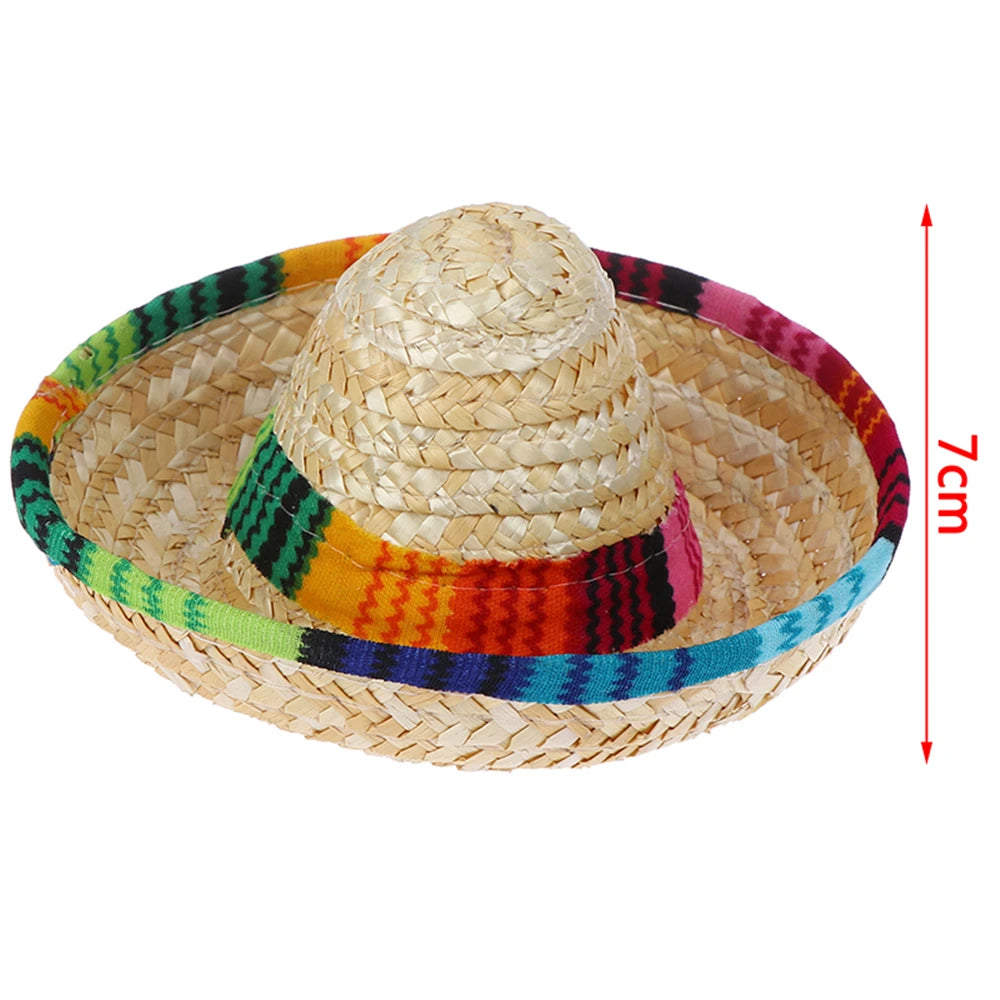 Colorful Mini Pet Dogs Straw Hat Sombrero Cat Sun Hat