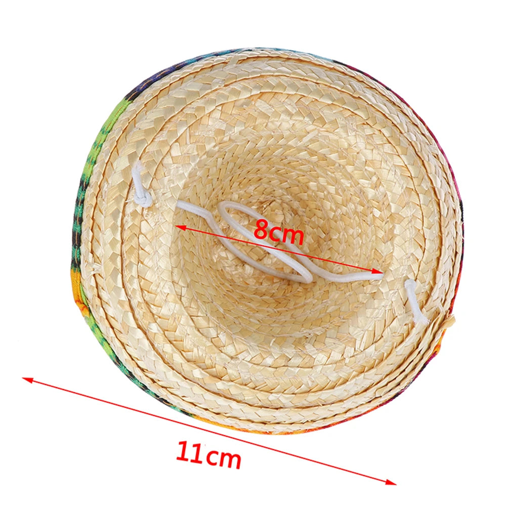 Colorful Mini Pet Dogs Straw Hat Sombrero Cat Sun Hat