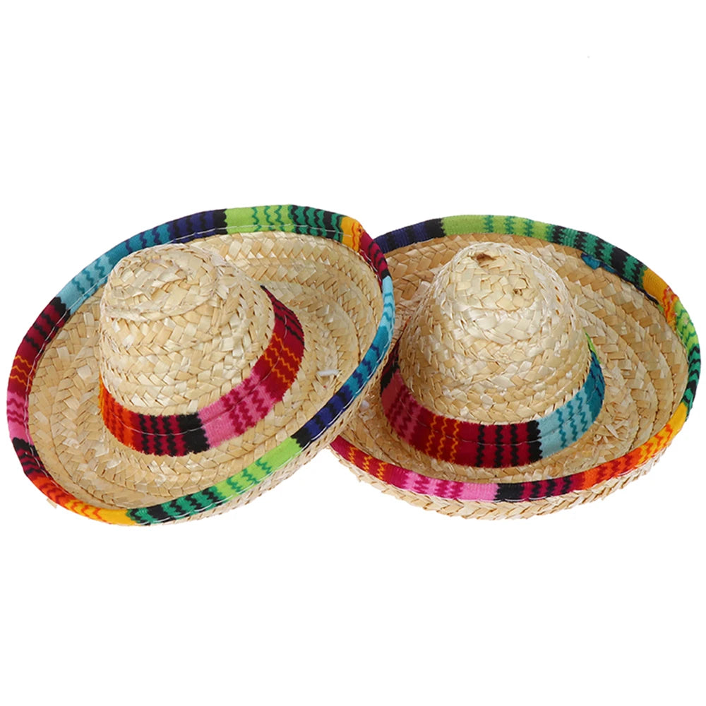 Colorful Mini Pet Dogs Straw Hat Sombrero Cat Sun Hat