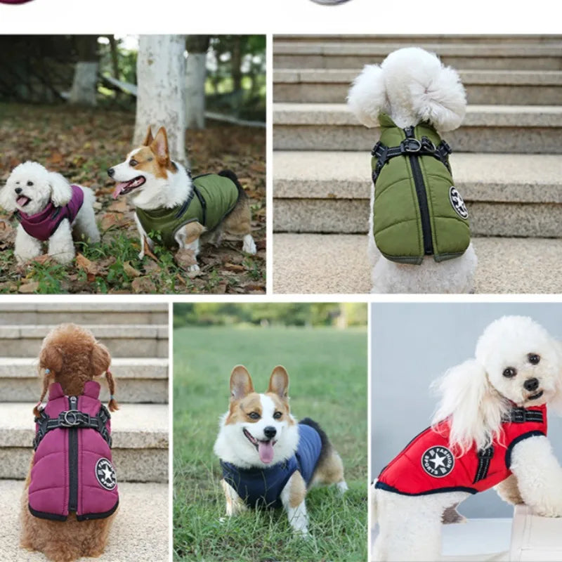 Pet Dog Jacket with Harness Ring Winter Warm Vest