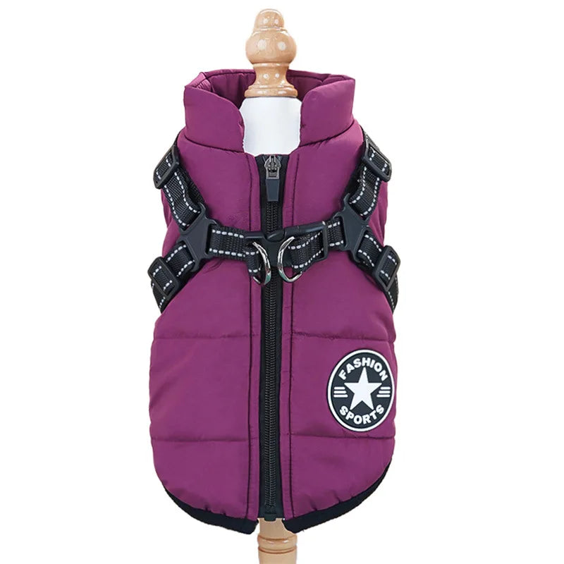 Pet Dog Jacket with Harness Ring Winter Warm Vest