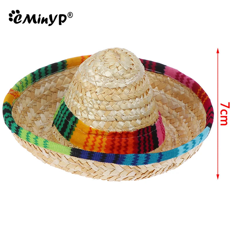 Colorful Mini Pet Dogs Straw Hat Sombrero Cat Sun Hat