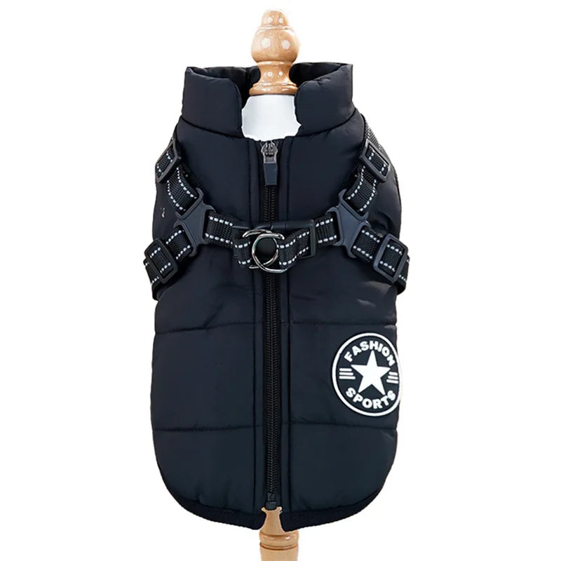 Pet Dog Jacket with Harness Ring Winter Warm Vest
