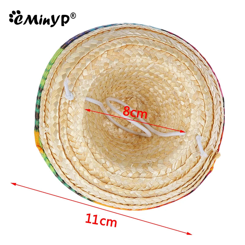 Colorful Mini Pet Dogs Straw Hat Sombrero Cat Sun Hat