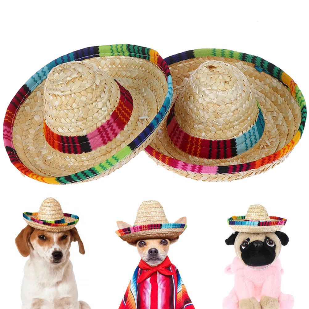 Colorful Mini Pet Dogs Straw Hat Sombrero Cat Sun Hat